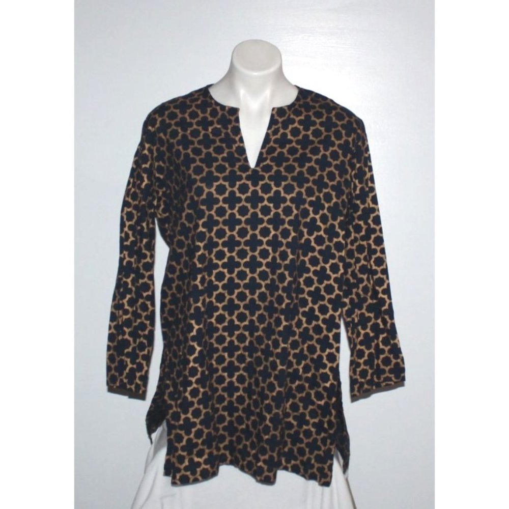 LEXI YORK Women's Navy Blue & Gold Top Tunic Blouse Size L